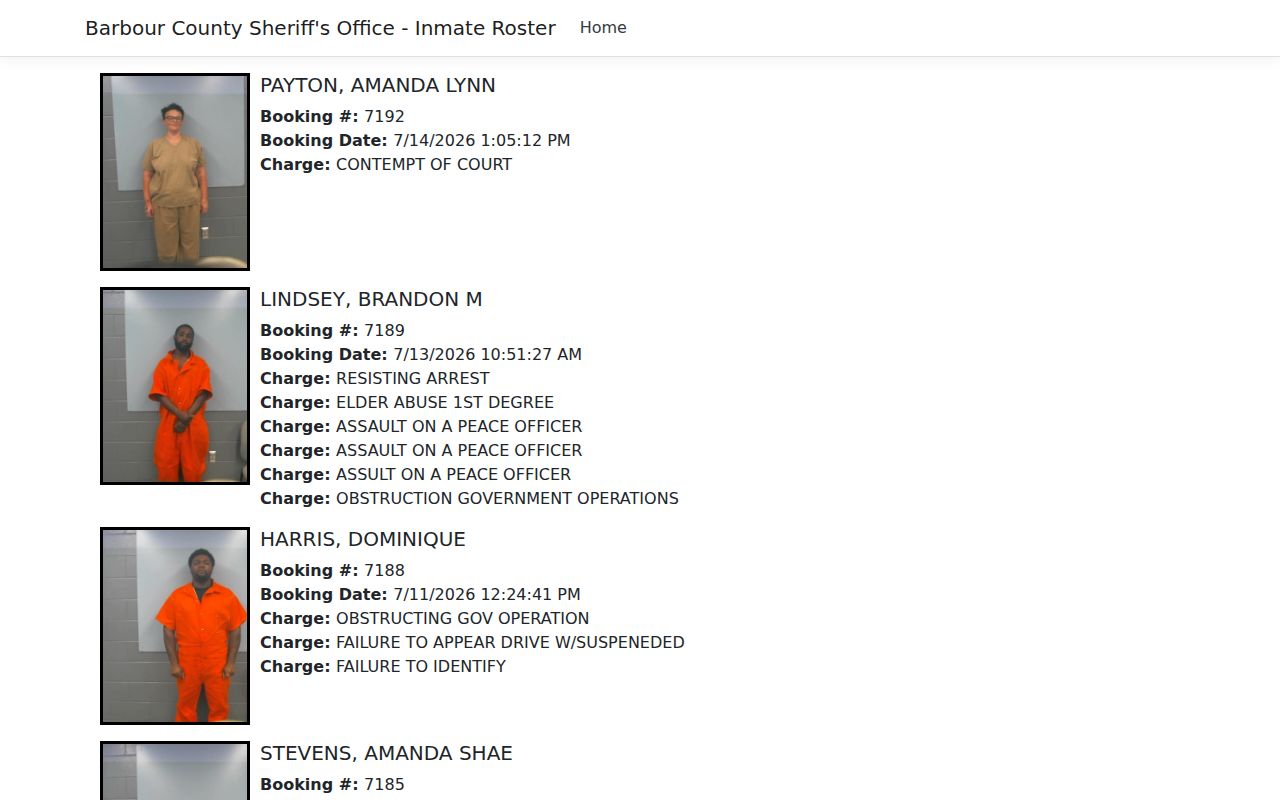 Barbour County arrest lookup through the live jail roster