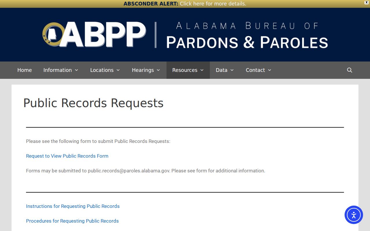 Barbour County criminal records request channel for probation and parole