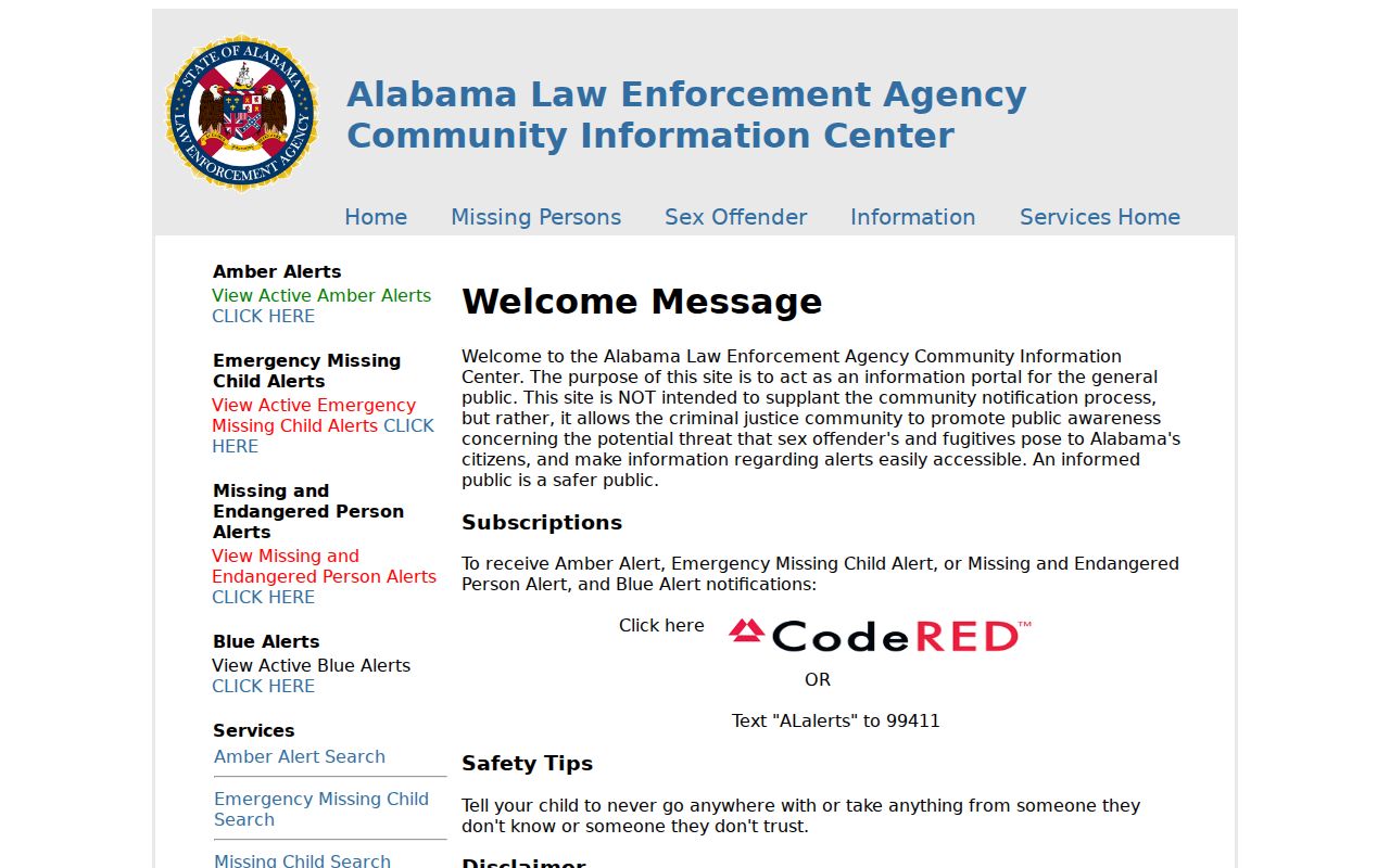 Barbour County sex offender search at the ALEA Community Information Center