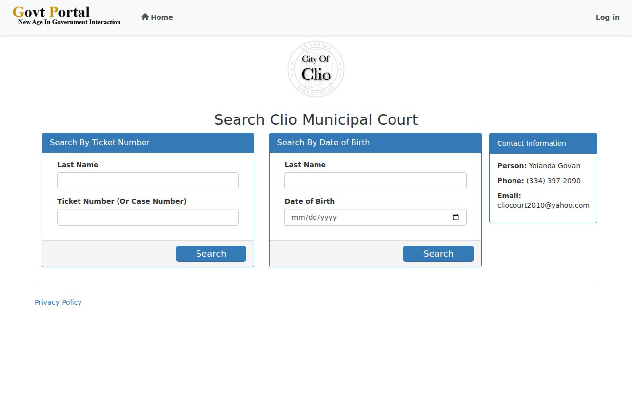Clio criminal records ticket search by number or date of birth