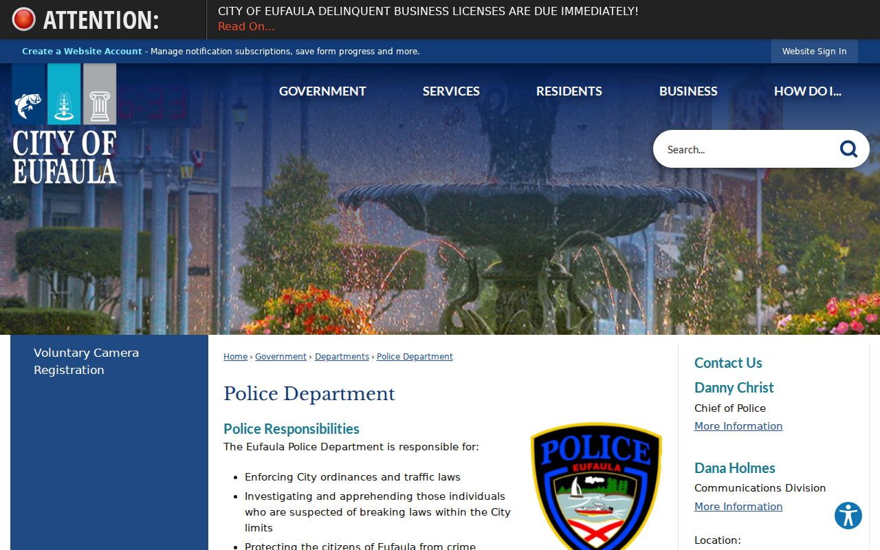 Eufaula criminal records at the Police Department