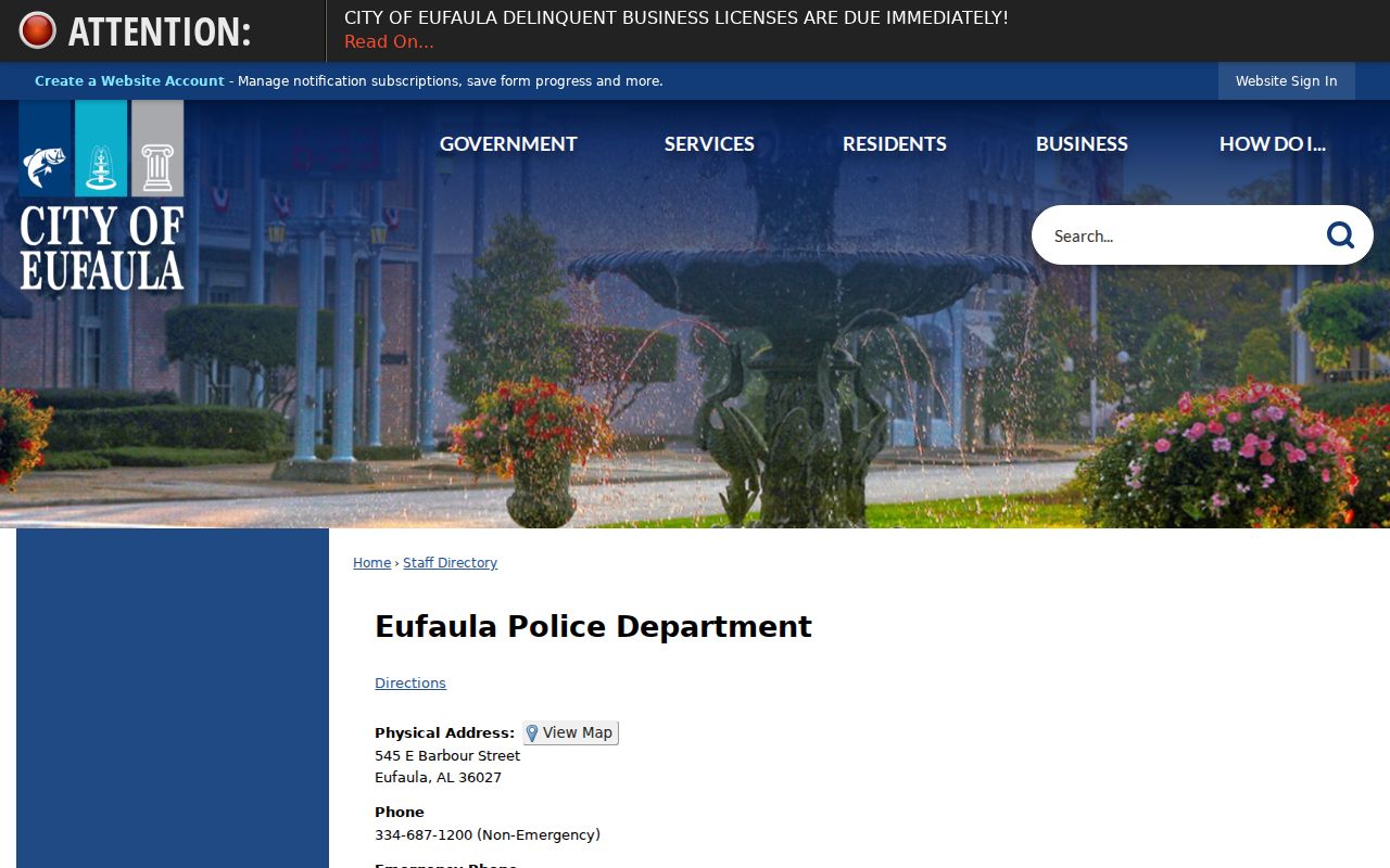 Eufaula criminal record police directory and contacts
